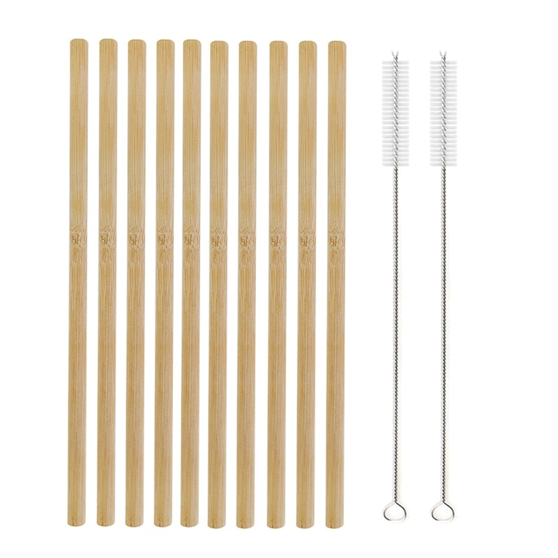 Lot de 10 pailles en bambou réutilisables