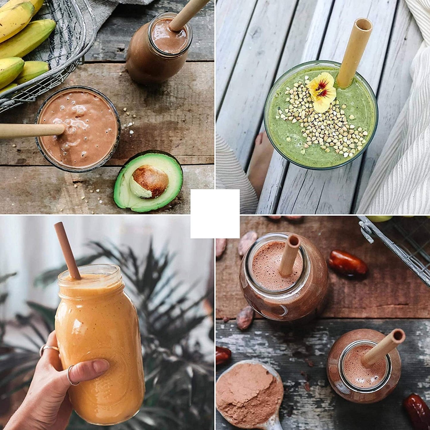 Lot de 10 pailles en bambou réutilisables