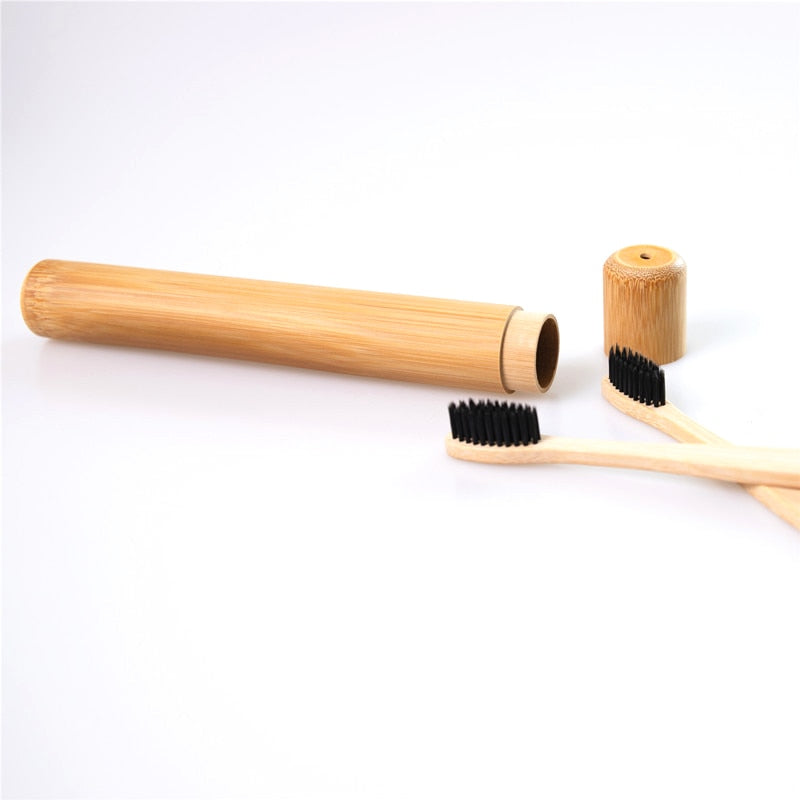 Bamboo toothbrush case and holder