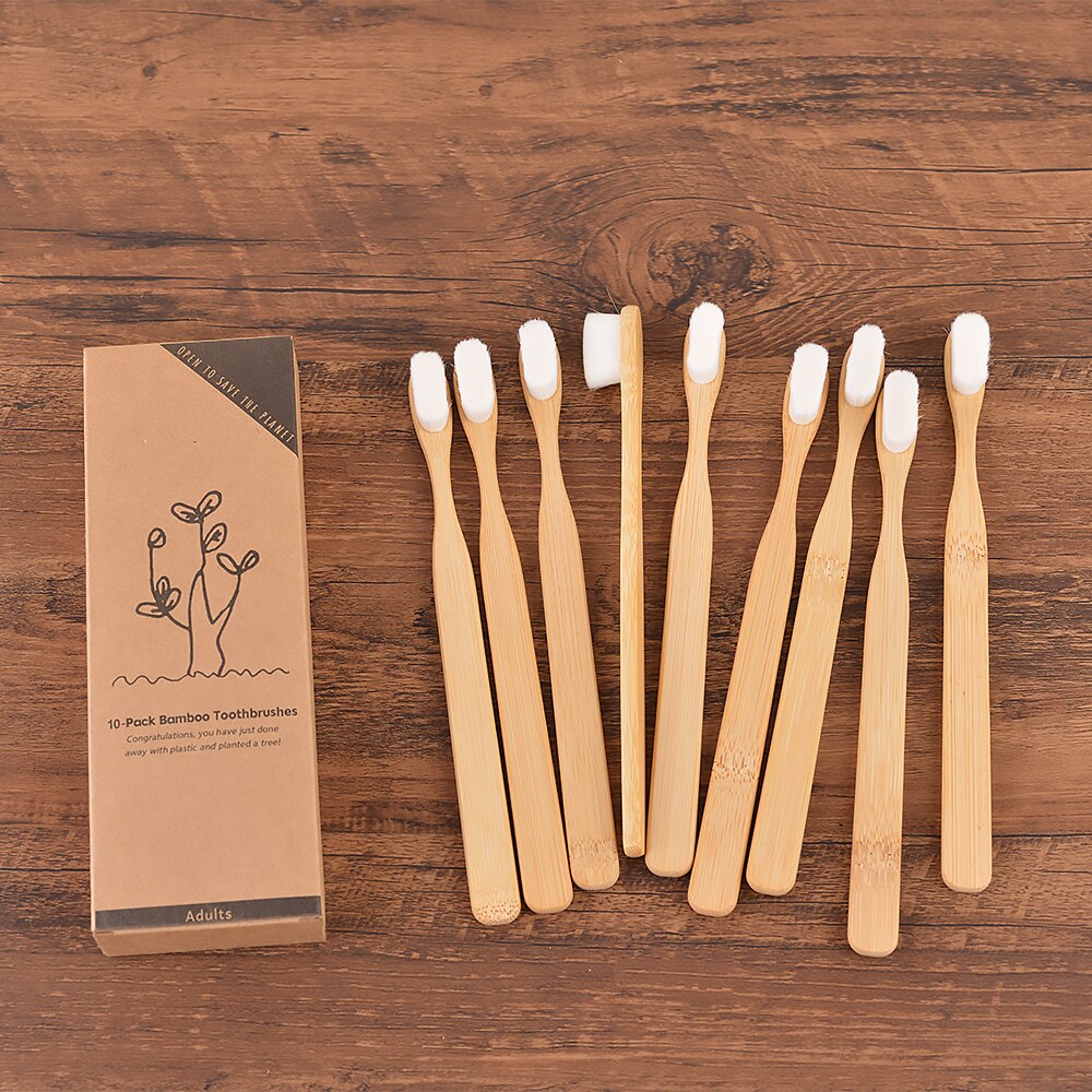 10 brosses à dents en bambou - fibres ultra fines