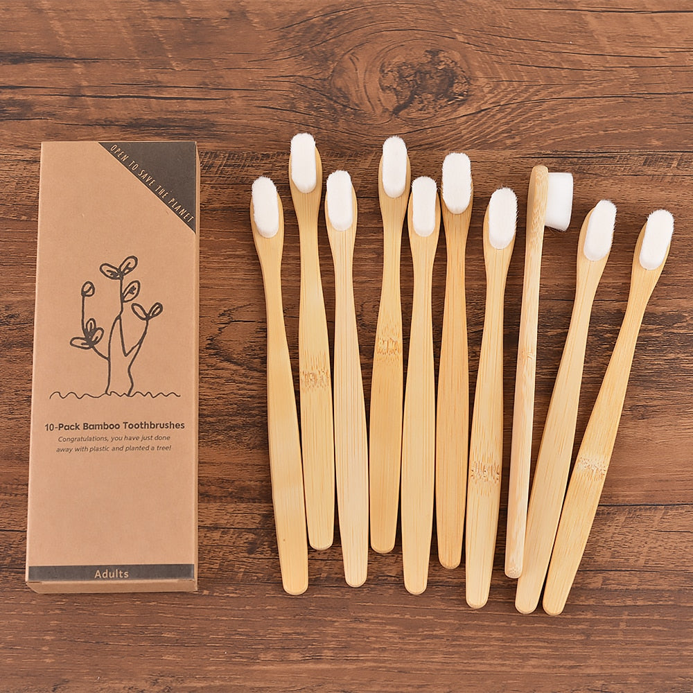 10 brosses à dents en bambou - fibres ultra fines
