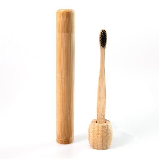 Bamboo toothbrush case and holder