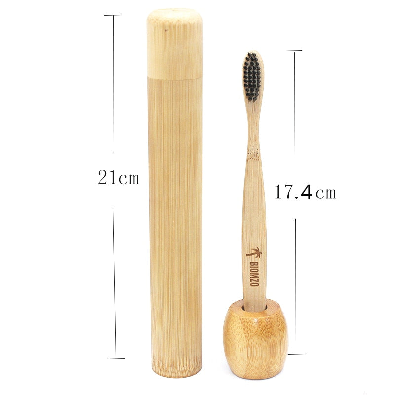 Bamboo toothbrush case and holder