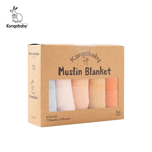 Set of 5 "Kangobaby" bamboo swaddle muslins